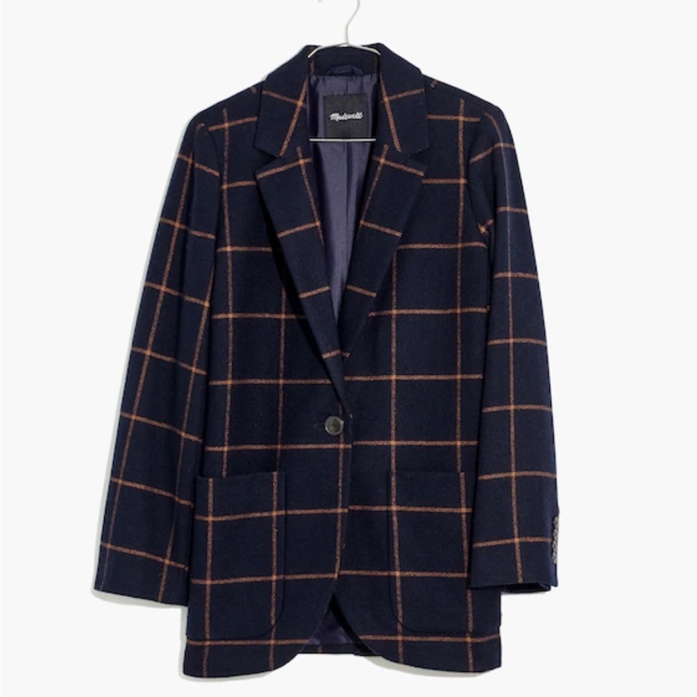 Madewell Navy and Brown Windowpane Blazer